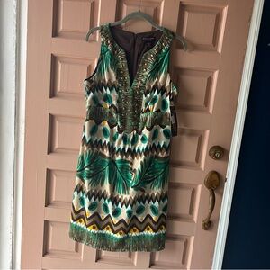 Robbie Bee Green and Brown Patterned Mini Dress